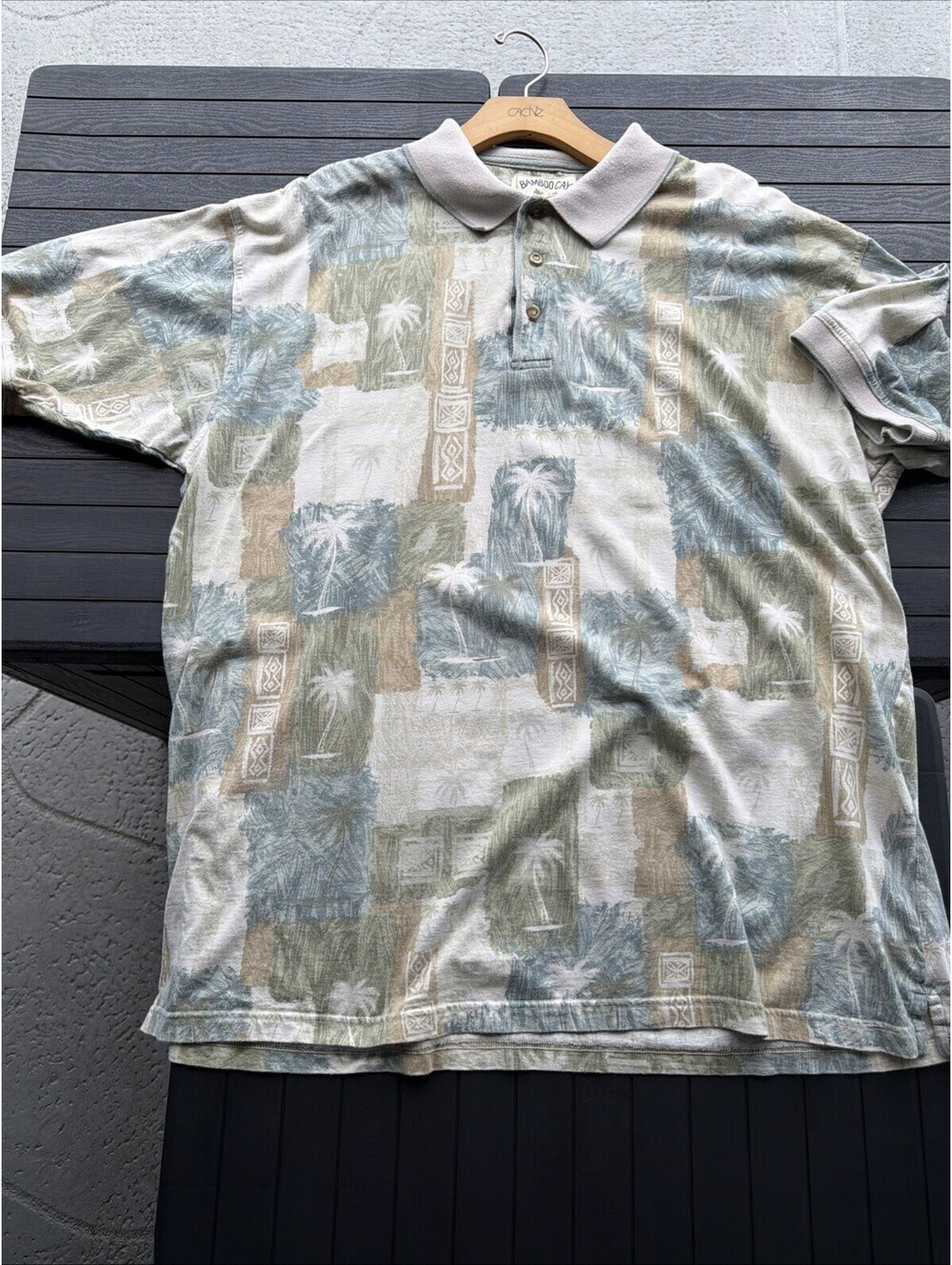 Bamboo Cay Men's Fine Resortwear Palm Tree/tiki Polo Short Sleeve Size XL Top